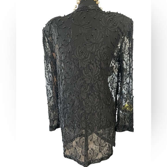 Vintage Scala 80s Beaded Lace Evening Jacket Black Gothic Fairycore M - Picture 2 of 7